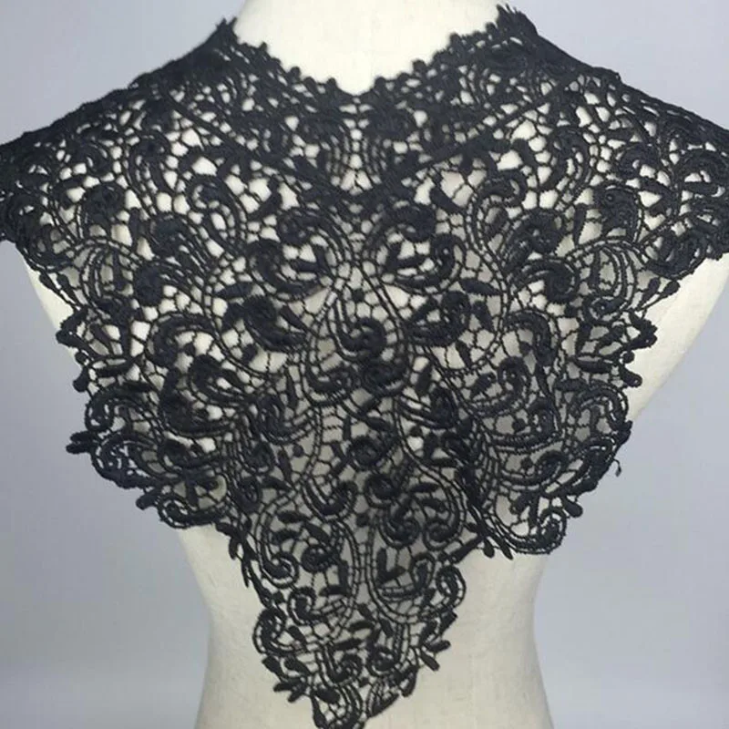 5Pieces Black White Large Embroidered Lace Neckline Neck Collar Trim