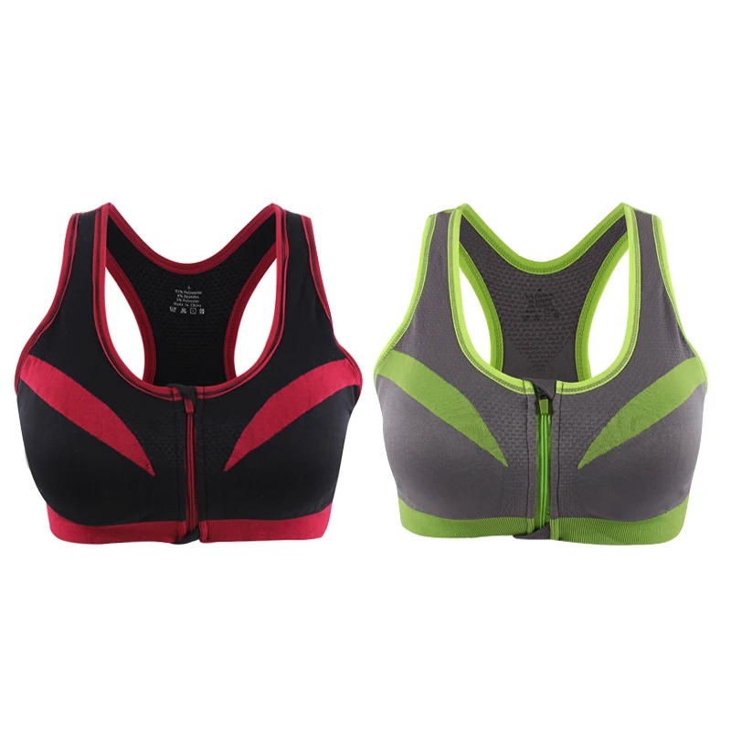 2PCS/SET Front Zipper Padded Women Sport Bra Stretch Shockproof Running Fitness Tank Tops Push Up Sexy Yoga Workout Vest | Спорт и