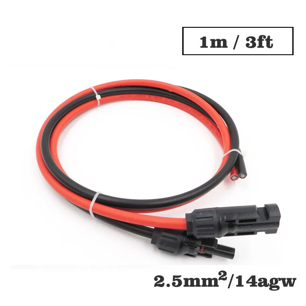 

1pair X 2.5mm2 14AWG 3FT 1m MC4 Connector Extension Connect branch black parallel Series 1 meter extend cable