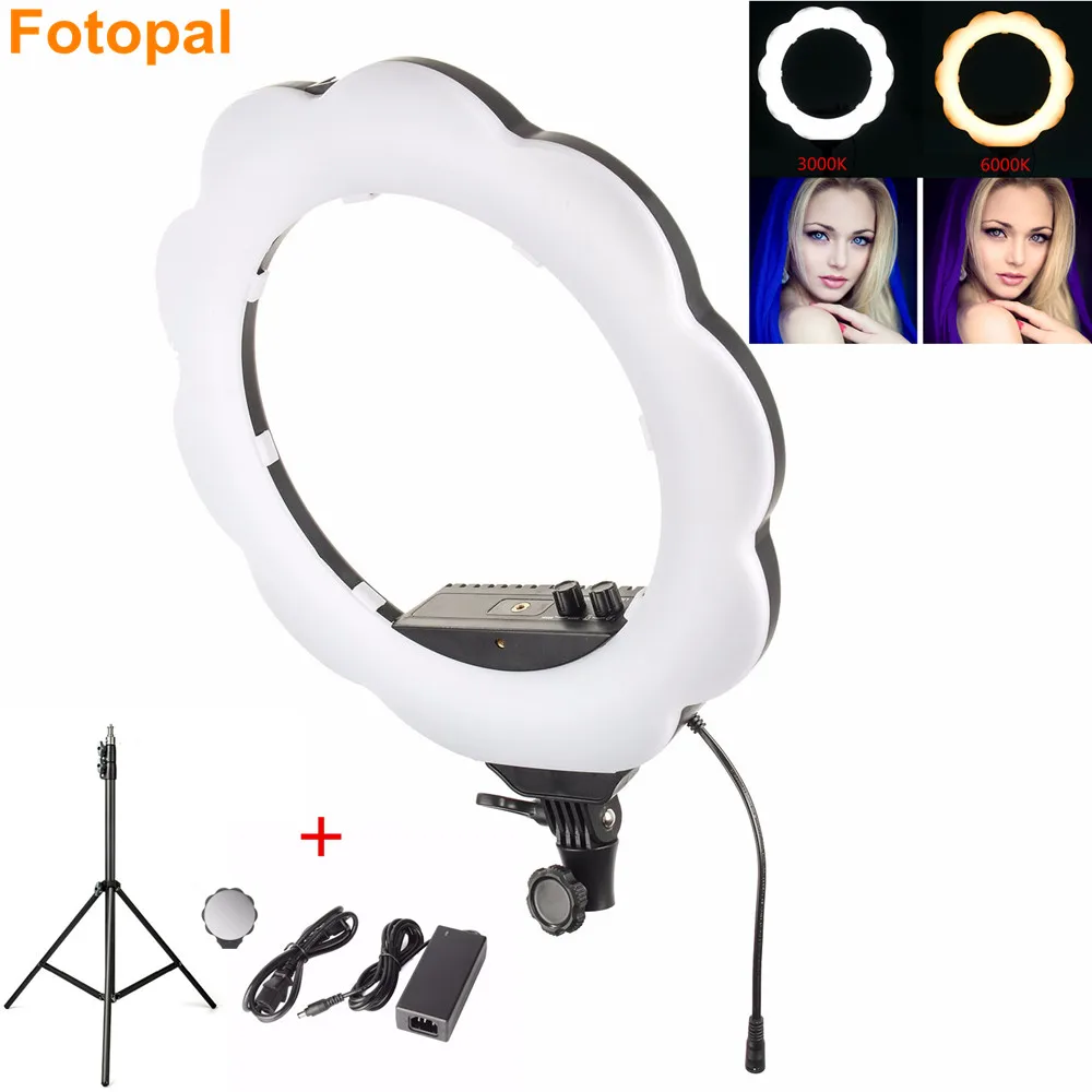 

Fotopal ES384 3000K-6000K LED Ring Photographic Lighting Video Photo Light DSLR Camera Annular Lamp With Makeup Mirror&Tripods