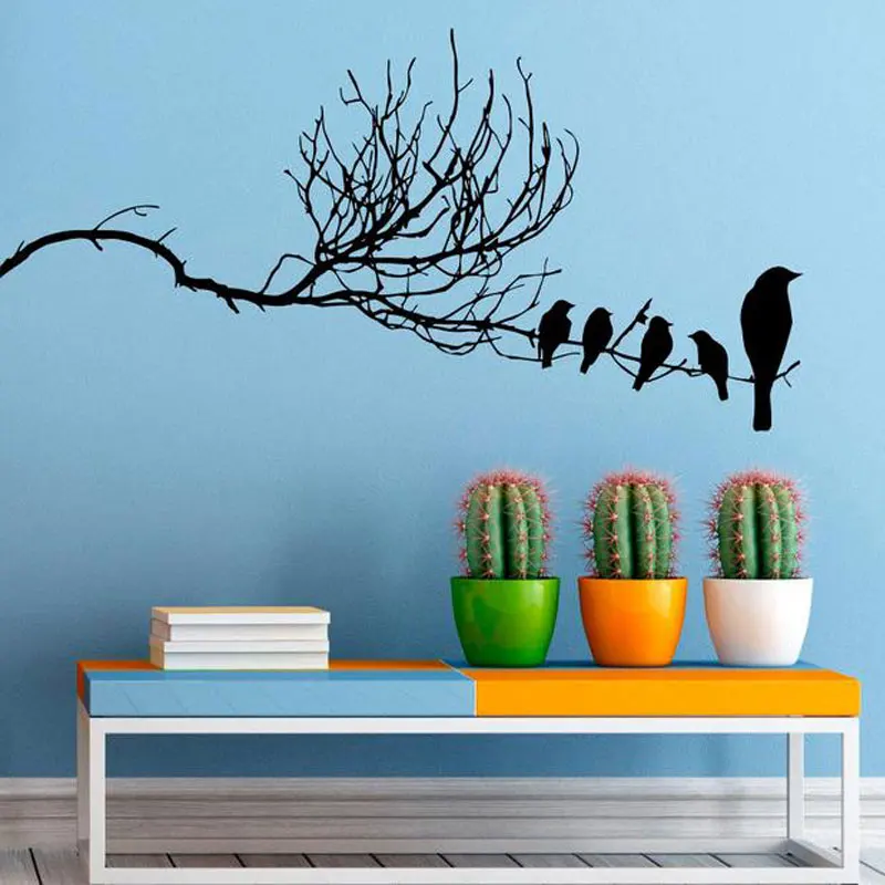 Птица на ветке стикер на стену флок птиц наклейки "дерево" виниловый домашний декор с животными дизайн интерьера художественная роспись дома Спальня 3595