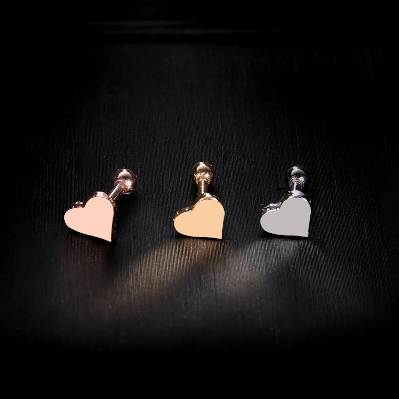 

8Seasons Women Heart Shaped Stud Earring Gold Silver/Rose Gold Color Metal Fashion Stud Earrings,One Piece