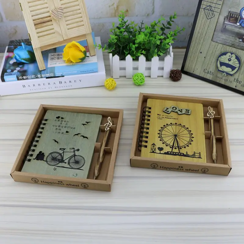 

Creative Cute Cartoon Planner Hardcover Notebook Wooden Korean Stationery Diary Notepad School Supplies