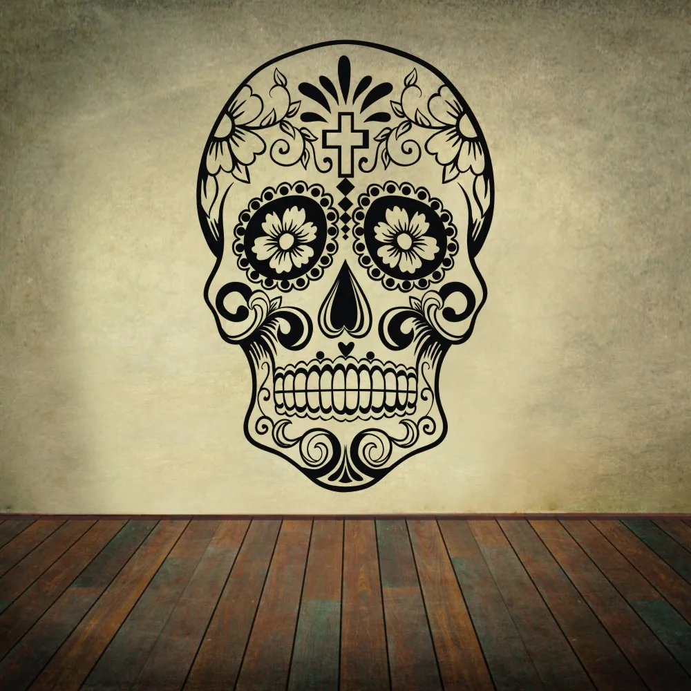 Mexican Sugar Skull Office Stickers Dia De Los Muertos Vinyl Wall Mexican Sugar Skull Office Stickers Dia De Los Muertos Vinyl Wall