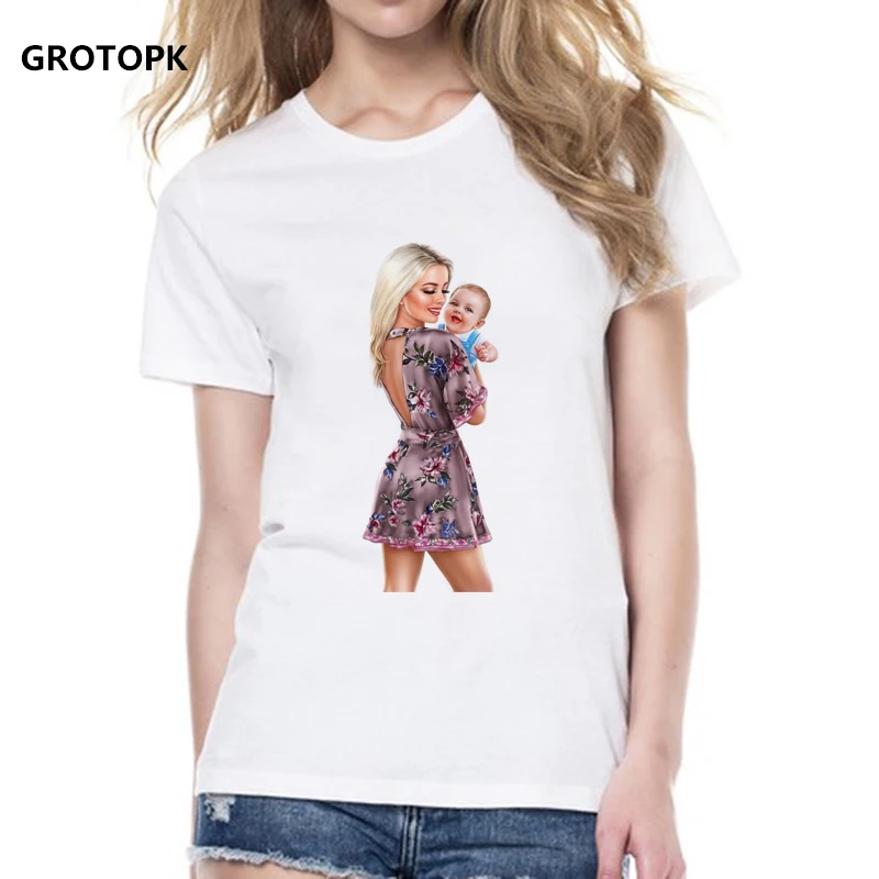 

Super Mom and Baby Boy T Shirt Women Summer Casual Cotton White T-shirts Mother's Love Female T-shirt Vogue Harajuku Top Clothes