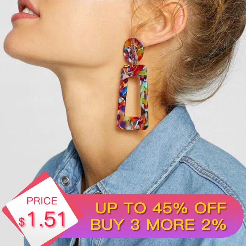 

H:HYDE Boho Geometric Statement Earrings Fashion Jewelry Colorful Mix Color Leopard Printed Acrylic Drop Earrings For Women Girl