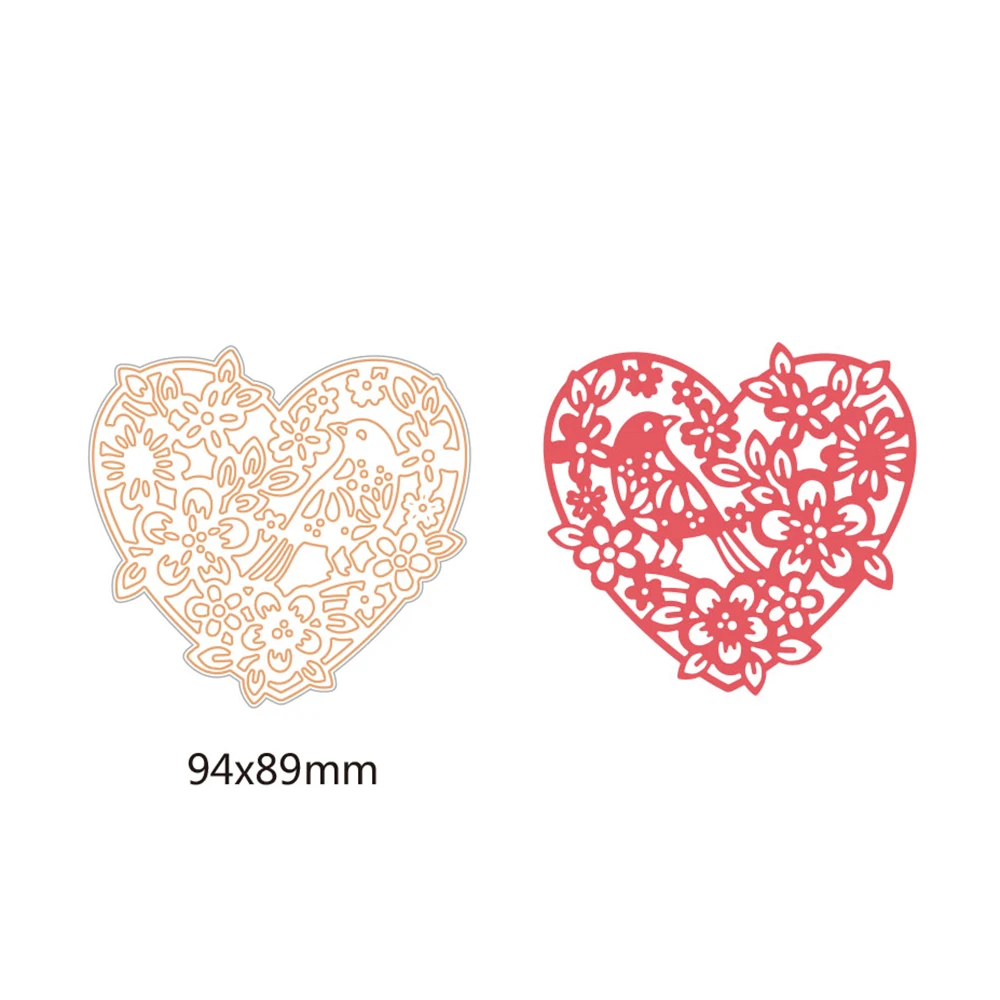 

94x89mm Heart Shape Bird Flower Cutting Dies Metal Cutting Dies Stencils for DIY Scrapbooking Album Stamp Paper Card Embossing
