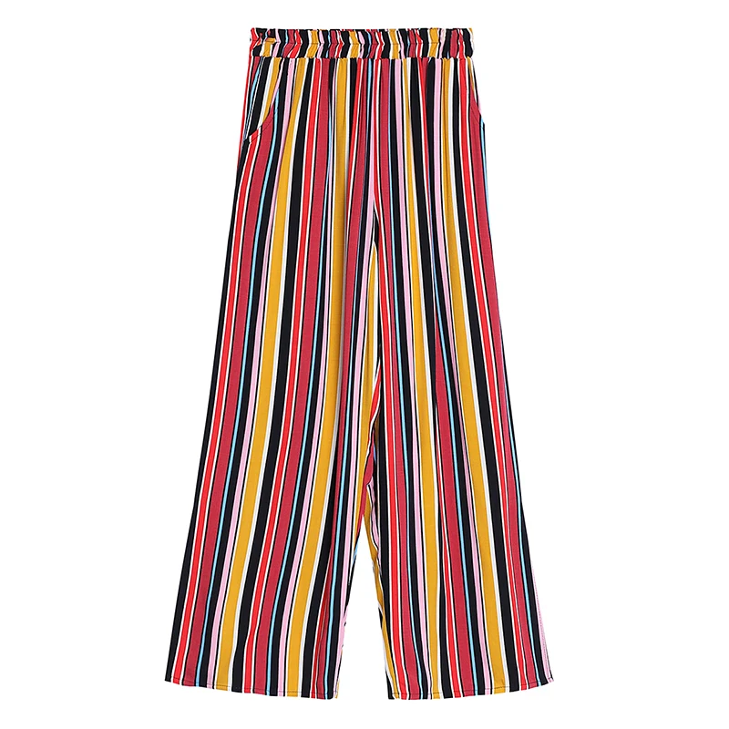 Летние богемные полосатые широкие брюки размера плюс 5XL 10 цветов, женские повседневные Прямые брюки длиной до щиколотки