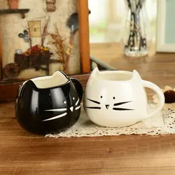 2 шт. 400 мл черный и белый Кот керамический Набор кружек милый кот дизайнерская кружка для кофе kawaii Cat lovers Пара кружек