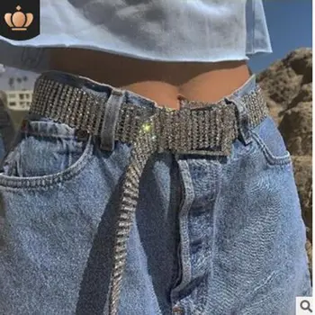 

Hot Sale 1PC Women Bling Crystal Wide Chain Belt Women Full Diamonde Glitter Rhinestone Waistband cinturones para mujer