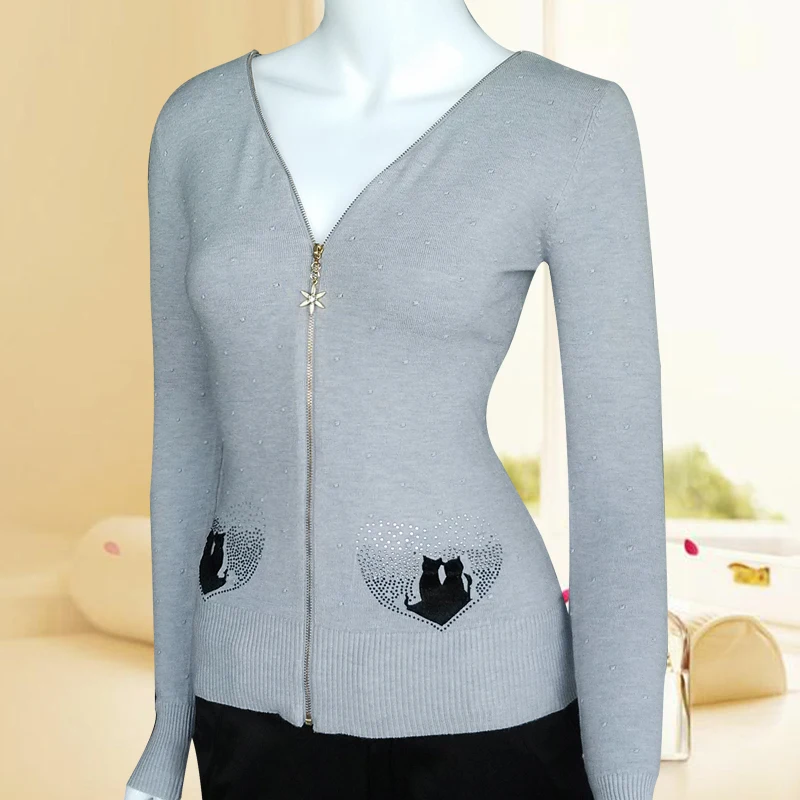 

2019 Guaranteed High Quality New Fashion Double Zippers Cardigan Women Knitted Sweater Women Long Sleeve Sweaters Cardigans