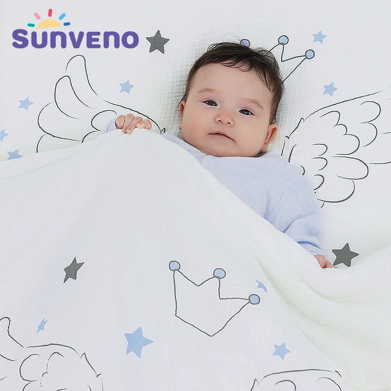 

SUNVENO 100% Gauze Cotton Baby Bedding Set Sleep Positioner Support Pillow Newborn Baby Blanket Swaddle Bath Towel Quilt