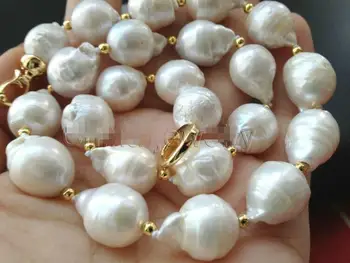 

classic 12-15mm natural baroque Australian white pearl necklace 18inch 36"