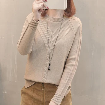 

New Autumn Winter 2018 Women Sweater Fashion Sleeve Long Sleeve O-Neck Women Knitted Thickened Sweater LJ0703