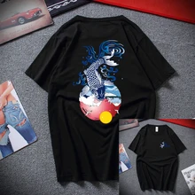 Мужская футболка в японском стиле с принтом волнистых Карпов, топы, футболки, модная летняя футболка с принтом в стиле хип-хоп