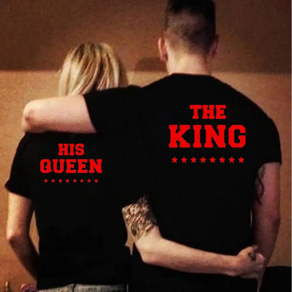 

Women Men Fashion Summer Tee Lovers The King His Queen Back Printed t-shirts Harajuku Couple Hipster T shirt Tops
