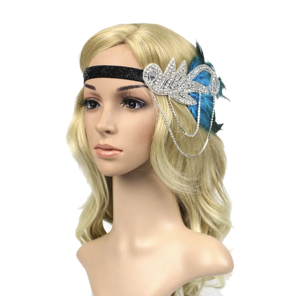 

Flapper Feather Headband 1920s Accessories Crystal Beaded Wedding Headpiece Flower Crown Hair Bands Headbands For Women#35