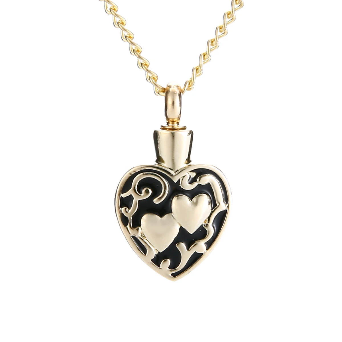 Shellhard Gold Color Urn Cremation Pendant Necklace Vintage Love Heart Ash Holder Mini Keepsake Necklaces Memorial Jewelry