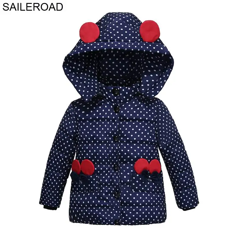 navy blue SAILEROAD/Детская верхняя одежда для девочек от 2 до 4 лет пуховик зимняя хлопковая пуховая куртка для маленьких девочек одежда в горошек - Цвет: navy blue