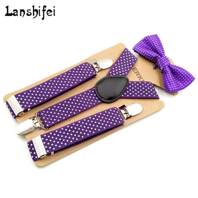dark purple Новое поступление, Детские подтяжки для мальчиков и девочек, регулируемые эластичные подтяжки на спине, 12 цветов в комплекте, галстук-бабочка, подтяжки в горошек, свадебные - Цвет: dark purple