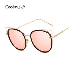 Ahueca hacia fuera gafas de sol de espejo mujeres 2017 new diseñador de la marca señora de la mujer gafas de sol uv400 rosa cateye moda cat eye