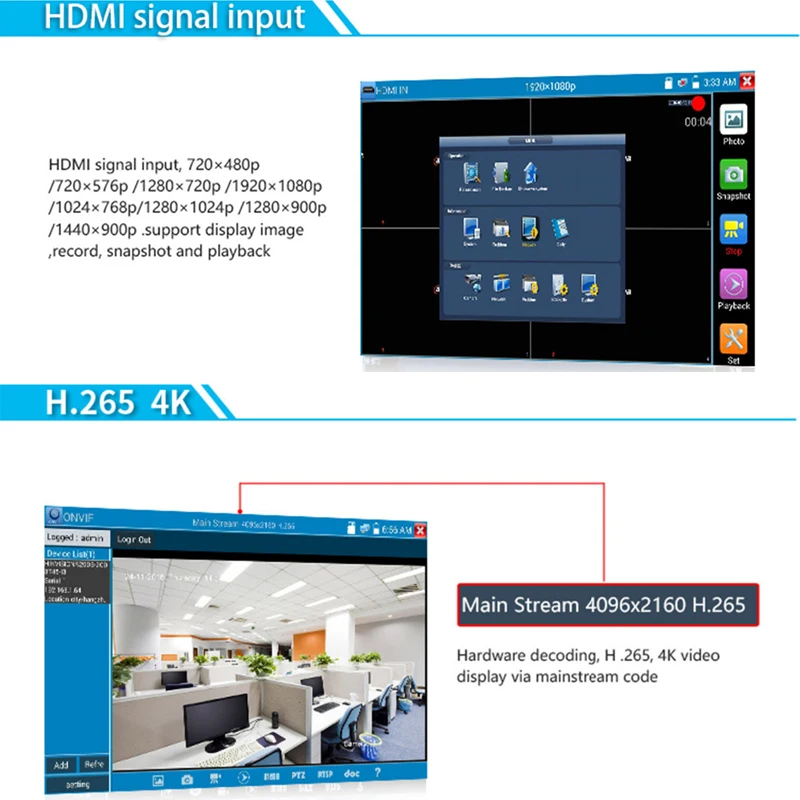 Тестер ip-камеры 7 дюймов Hd Ips нажатие на экран 1280x800 тестер систем Скрытого видеонаблюдения с дисплеем Ahd Tvi Cvi Sdi Tdr H.265 мультиметр Ipc-9800 Movta #8