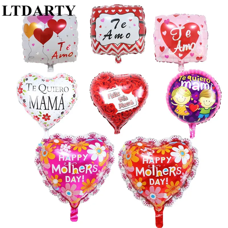 50pcs 18inch Printed Spanish mother Foil Balloons Mother's Day Heart Shape Helium Love Globos Decor Mama Balloon Gifts Balaos