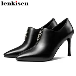 Lenkisen Лидер продаж для женщин среднего возраста модные женские туфли из коровьей кожи на металлической молнии кристаллы украшения с