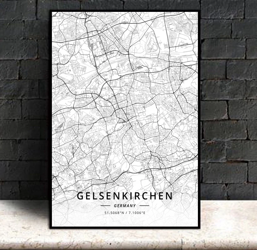 

Gelsenkirchen Germany,Modern City Map Canvas Art Print Home Room Decor Poster