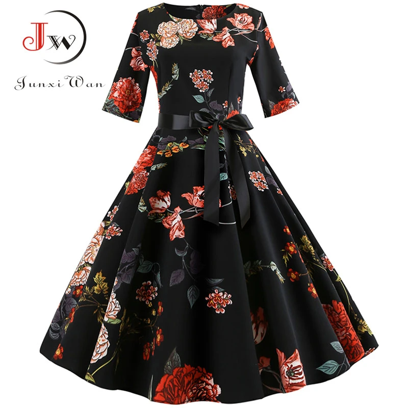 Floral Print Vintage Dress Women Long Sleeve Elegant Party Dress Autumn Winter Female Casual A Line Dress Tunic Plus Size Dresses Aliexpress