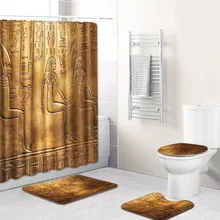 T Questa Bossa Mia 4 Piece Bathroom Mats and Rugs Exotic Egyptian Bath Shower Curtain with Hook Non-slip Toilet Floor Mat Carpet