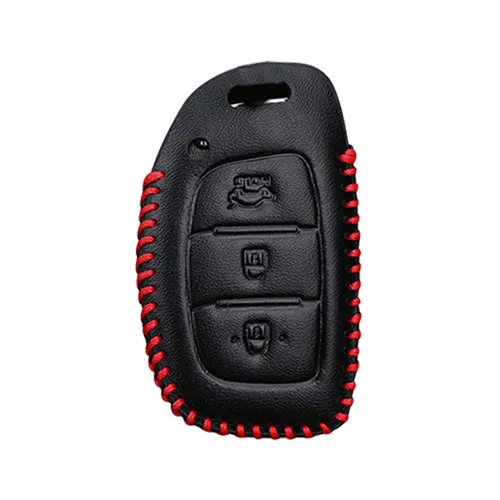 Кожаный чехол для автомобильных ключей, защитный чехол для hyundai iX20 I30 IX35 I40 Ix25 Tucson Verna Sonata, автомобильный брелок для ключей - Название цвета: Red Line Case