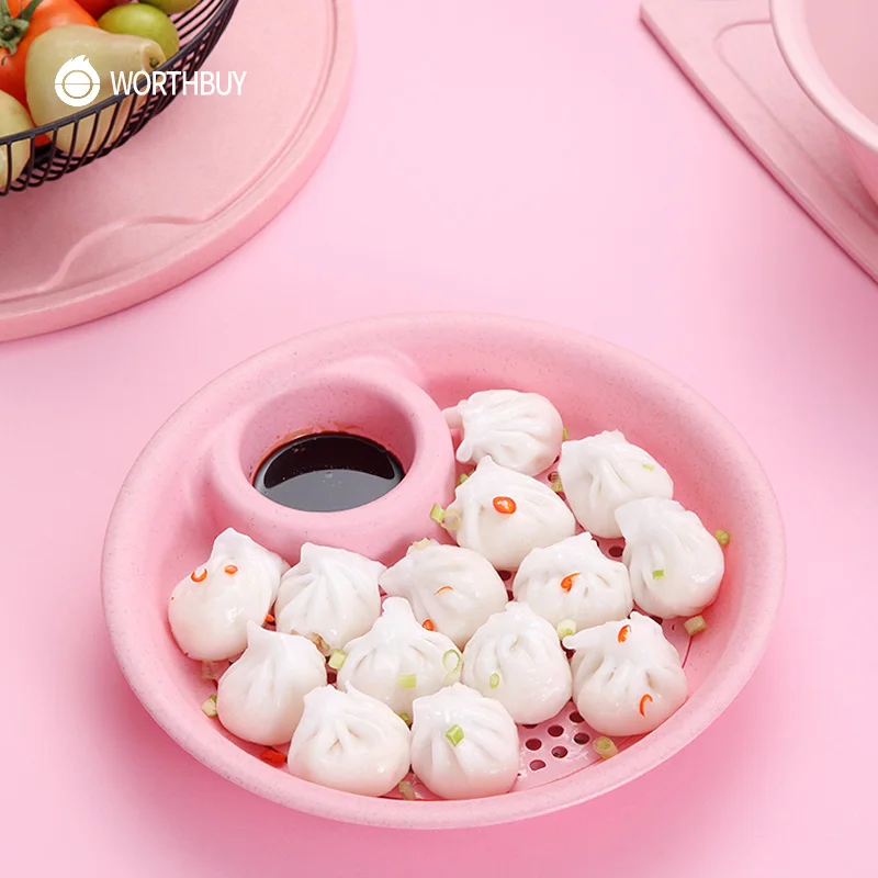 WORTHBUY 1 Pcs Creative Wheat Straw Dumplings Dish Multi-function Dumplings Plate Sauce Snack Dish Fruits Food Container