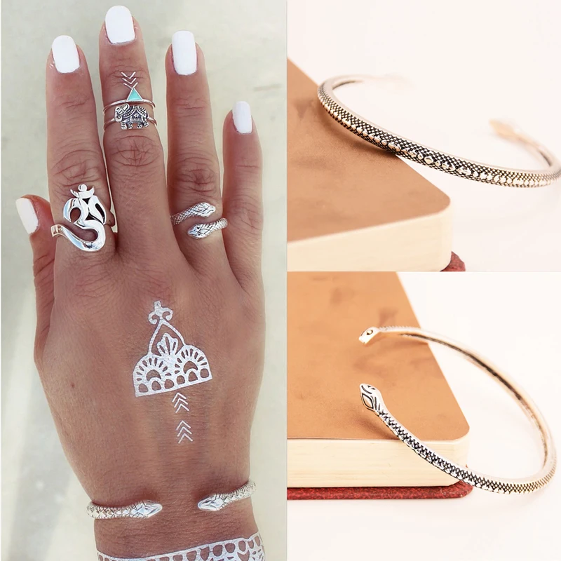 Boho винтажный браслет в форме змеи роковая jonc тонкая манжета серебряный цыганские