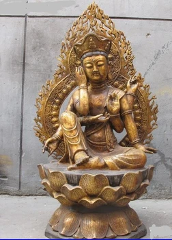 

xd 001585 Tibet Buddhism Bronze lotus flower Six Arm Guan-Yin Bodhisattva Buddha Statue