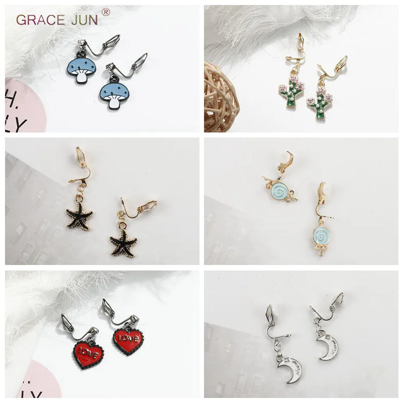 

18 Colors Available Small Clip on Earrings for Women Girl Kids Luxury Fashion Tree Star Wing Heart Pig Shape No Pierced Earrings
