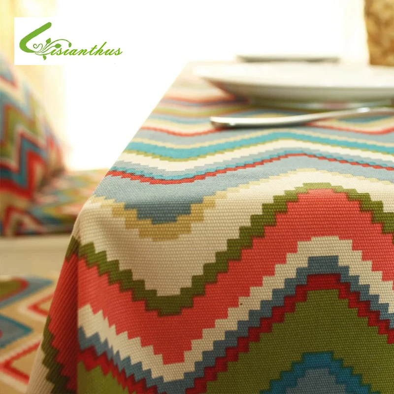 

Europe Style Coloful Geometric Printed Tablecloth Cotton Tea Table Cloth Household Decorative Table Cloth Dustproof Cloth