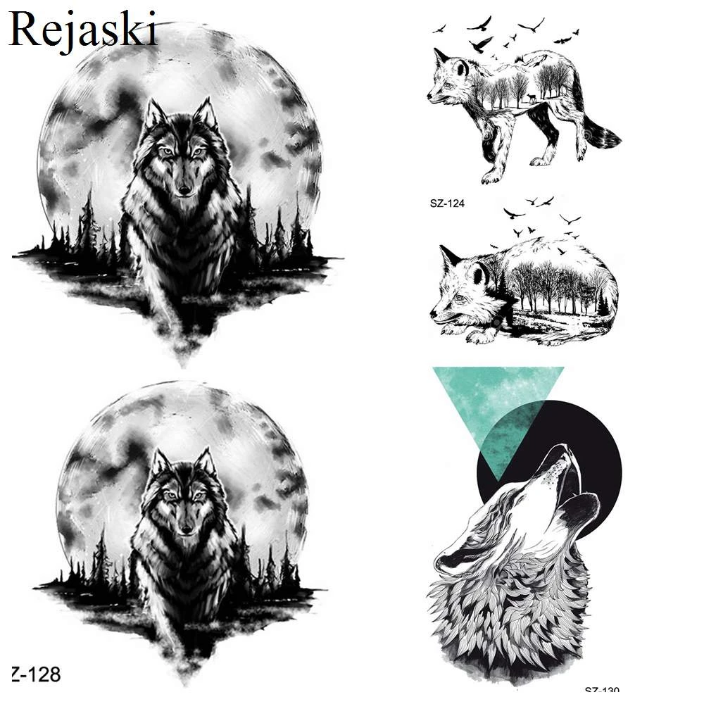 ملصقات ثلاثية الأبعاد على شكل ذئب شرسة وشم مؤقت أنماط هندسية ثعلب أسود طيور قمر منتصف الليل غابة مزيفة للرجال والنساء Temporary Tattoos Aliexpress