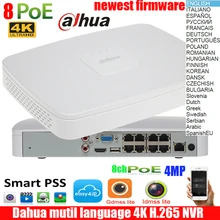 Mutil language DAHUA POE DH-NVR4108-8P-4ks2 DHI-4108-8P-4KS2 H.265 4K 8ch NVR с 8 poe портами Smart 1U Mini NVR