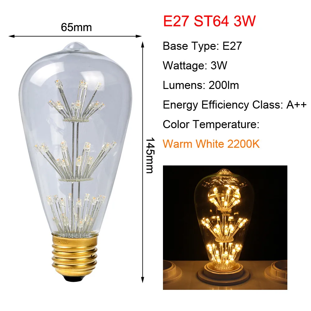 Светодиодный светильник Эдисона в стиле ретро Bombillas светодиодный E27 винтажный COB светодиодный энергосберегающий светильник 3 Вт 220 В ST64 G80 для декора домашнего освещения