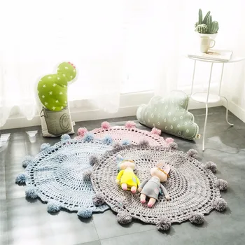 

New Crochet Round Rugs Carpets for Children Living Room Decoration Kids Baby Blanket Game Mat Pink 80cm Playmat Pad Tapete K001