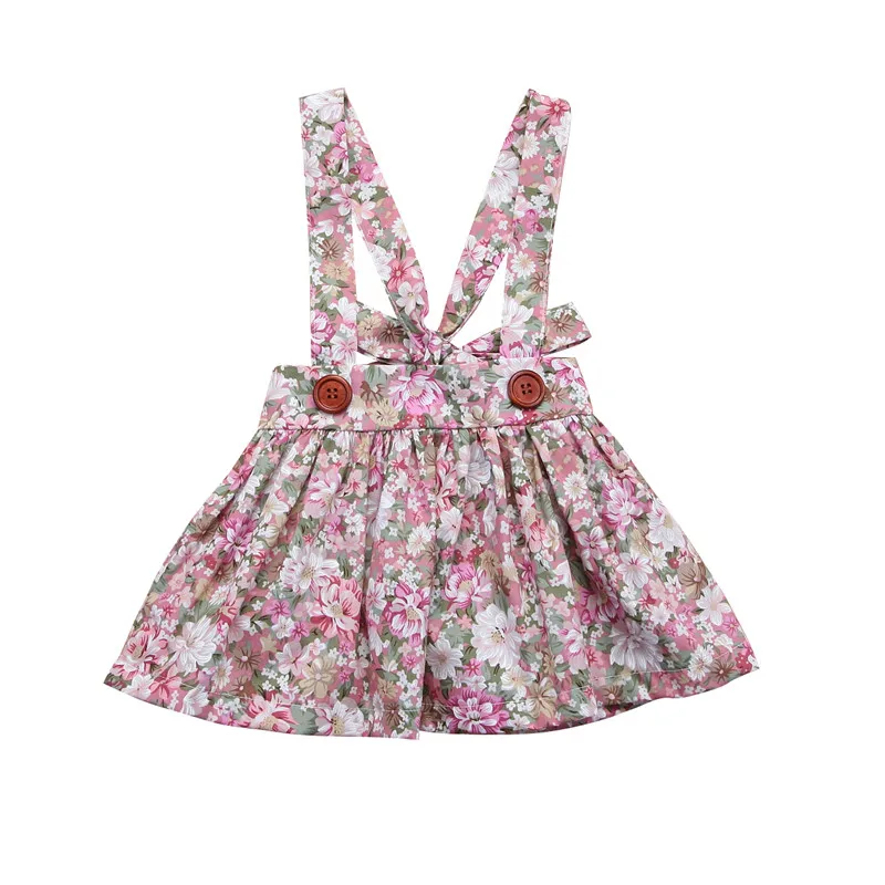 Cute Newborn Kids Baby Girls Skirts Floral Print Party Holiday Princess Bib Overalls Strap Skirt Summer Cotton Girl Clothes - Цвет: Розовый