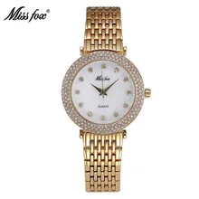 Miss Fox брендовые модные стразы для женщин золотые кварцевые часы Роскошные женские платье браслет часы Подарки для девочек Relogio Feminino