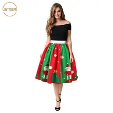 ISTider Рождественские юбки женские 3D принт Новогодние ёлки Санта красный зеленый плиссированные юбки женские сапоги до колена Длина Высокая талия юбка saias