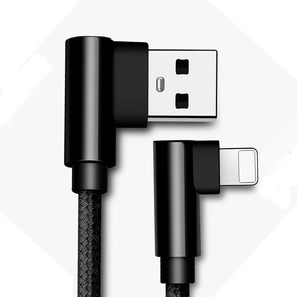 

USB Lighting Sync Data Charging Cable 90 Degree Elbow for Iphone X 8 7 6 6S 5S 5 Plus SE XS MAX XR Phone Charger Wire 1M 2M Line