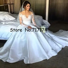 Великолепные Свадебные платья трапециевидной формы, расшитые кружевом, со съемной юбкой, 2 в 1, длинные рукава, юбка, свадебные платья, иллюзия спины