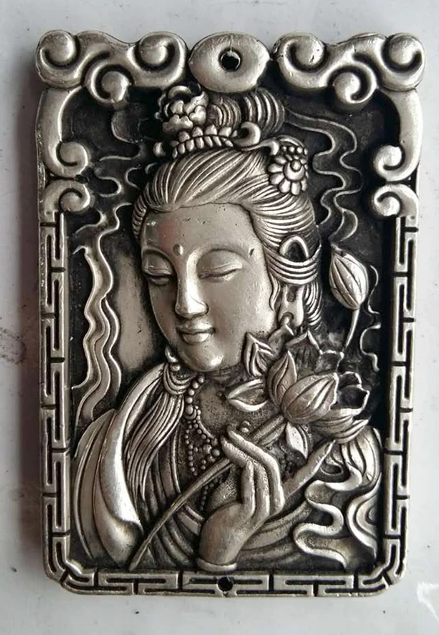 Изысканный старый китайский металл Kwan-yin Avalokitesvara благоприятный Фотофон No.5 | Дом и