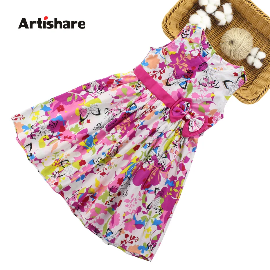 

Girls Dresses Summer Children Floral Dress 4 6 8 10 12 13 Year Bow Sleeveless Kids Dress For Girls Butterfly Girls Clothes