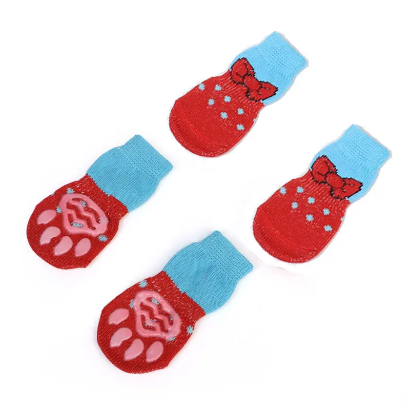 Нескользящие носки для собак и кошек Нескользящая домашняя обувь для щенков для маленьких собак и кошек - Цвет: Red