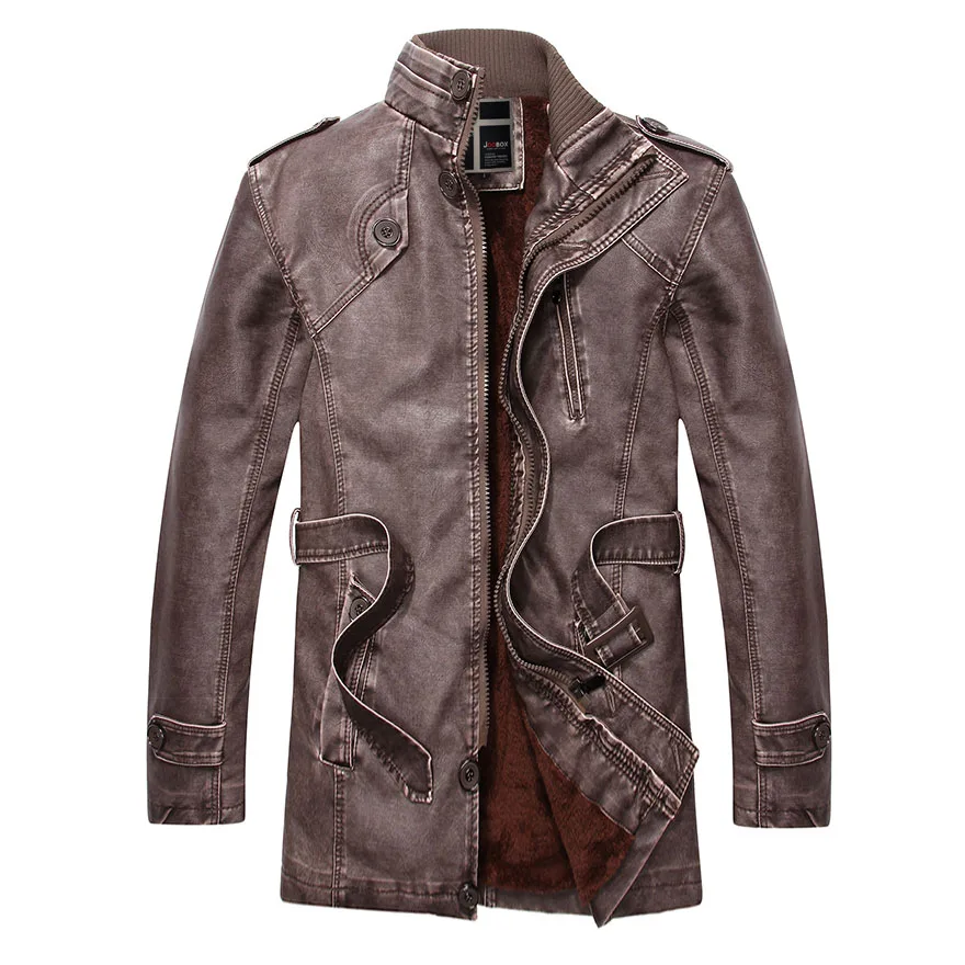 Men PU Leather Jackets Brand Winter Snow Warm Leather Fleece Jacket And